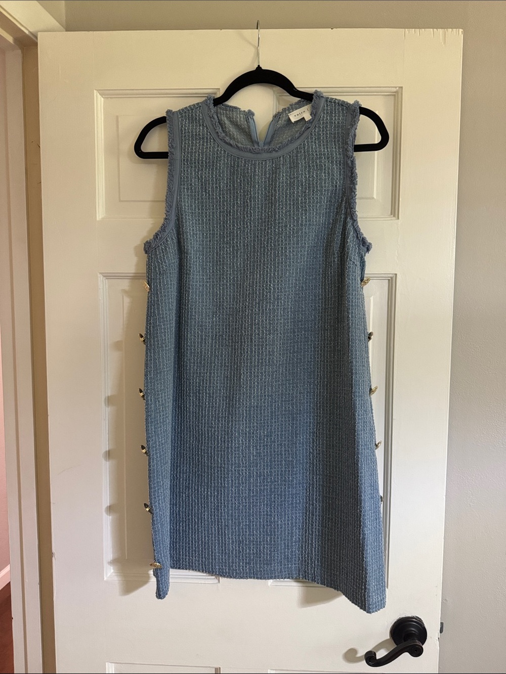 entro Sky Blue Sleeveless Knit Mini Dress with Side Button Detail